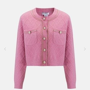 Urban Revivo Fluffy Trim Faux Pearl Button Cardigan